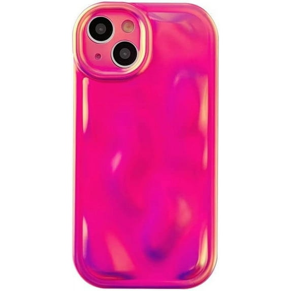 Cute Water Ripple Shape Camera Lens Protection Soft Compatible with iPhone Case (Fluorescent Red,iPhone 14 Pro)