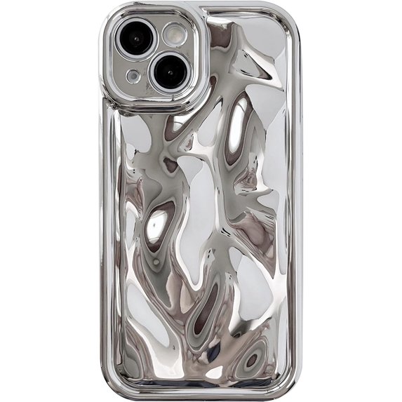 Cute Water Ripple Shape Chrome Plating Electroplated Camera Lens Protection Soft Compatible with iPhone Case (Light Silver,iPhone X/XS)