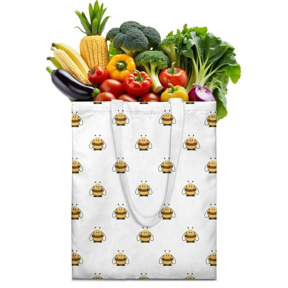 Cute Watercolor Bee Tote Bag – Hand-Drawn Honeybee & Floral Pattern with Honeycomb – Boho Nature Canvas Shopping Bag for Bee Lovers