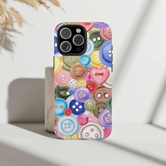 Cute Watercolor Buttons Craft Collage Phone Case iPhone 17 16 15 14 13 12 11 Pro Max