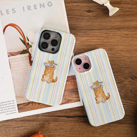 Cute Watercolor Cat with Fish Glasses Funny Animal Phone Case 17 11 12 13 14 15 17 Pro Max