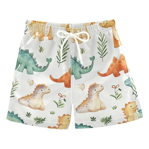 Cute Watercolor Dinosaur Boys Swim Trunks Quick Dry Boy Swim Shorts for 3-14 Years
