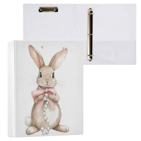 Cute Watercolor Easter Bunny 3 Ring Hardcover Binders 1.5in Round Rings for Letter-Size Folder Paper Organizer Pockets for Office Student Recipe