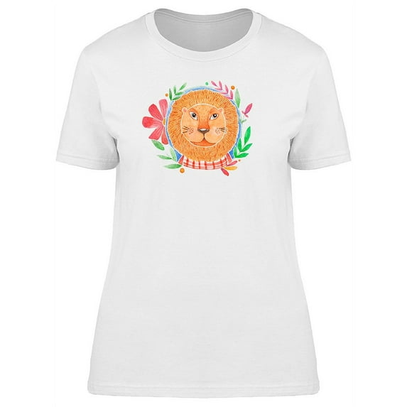 Cute Watercolor Floral Lion T-Shirt Women -Image by Shutterstock, Female Medium