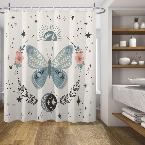 Cute Watercolor Floral Shower Curtain Sets,Blue Botanical Leaves Bathroom Curtains,Modern Minimalist White Bath Curtain, Waterproof Fabric with 12 Hooks 72x72 Inches