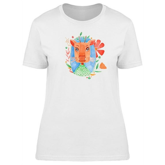 Cute Watercolor Forest Feline T-Shirt Women -Image by Shutterstock, Female Large