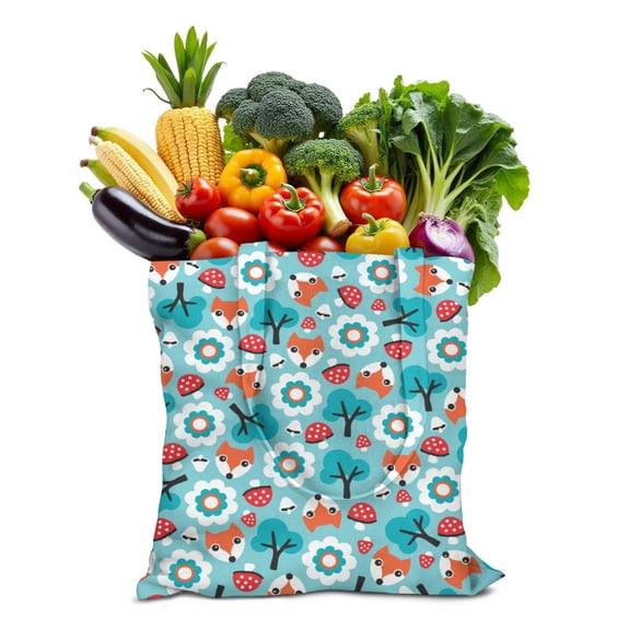 Cute Watercolor Fox Canvas Tote Bag – Boho Forest Animal Aesthetic Reusable Cotton Shopping Bag with Minimalist Cartoon Fox & Enchanted Night Sky Design for Nature Lovers & Fox Fans