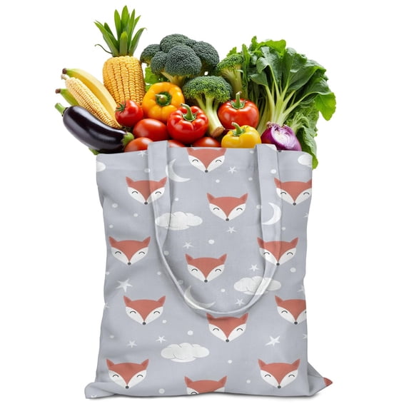 Cute Watercolor Fox Canvas Tote Bag – Boho Forest Animal Aesthetic Reusable Cotton Shopping Bag with Minimalist Cartoon Fox & Enchanted Night Sky Design for Nature Lovers & Fox Fans