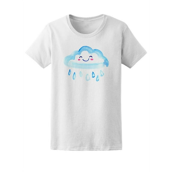 Cute Watercolor Happy Rain Cloud T-Shirt Women -Image by Shutterstock, Female Large