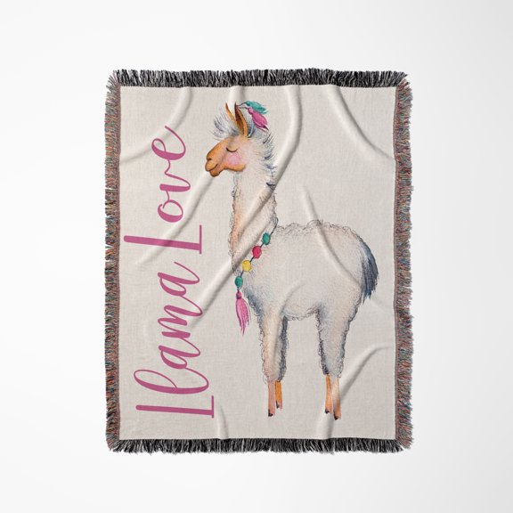 Cute Watercolor Llama With The Words Llama Love , Woven Blanket