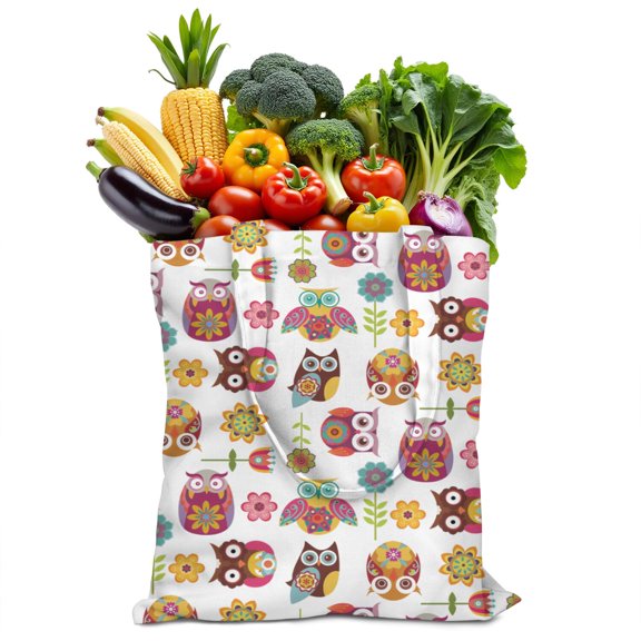 Cute Watercolor Owl Tote Bag – Hand-Drawn Cartoon Owl with Big Eyes & Night Sky – Boho Fantasy Canvas Bag for Owl Lovers