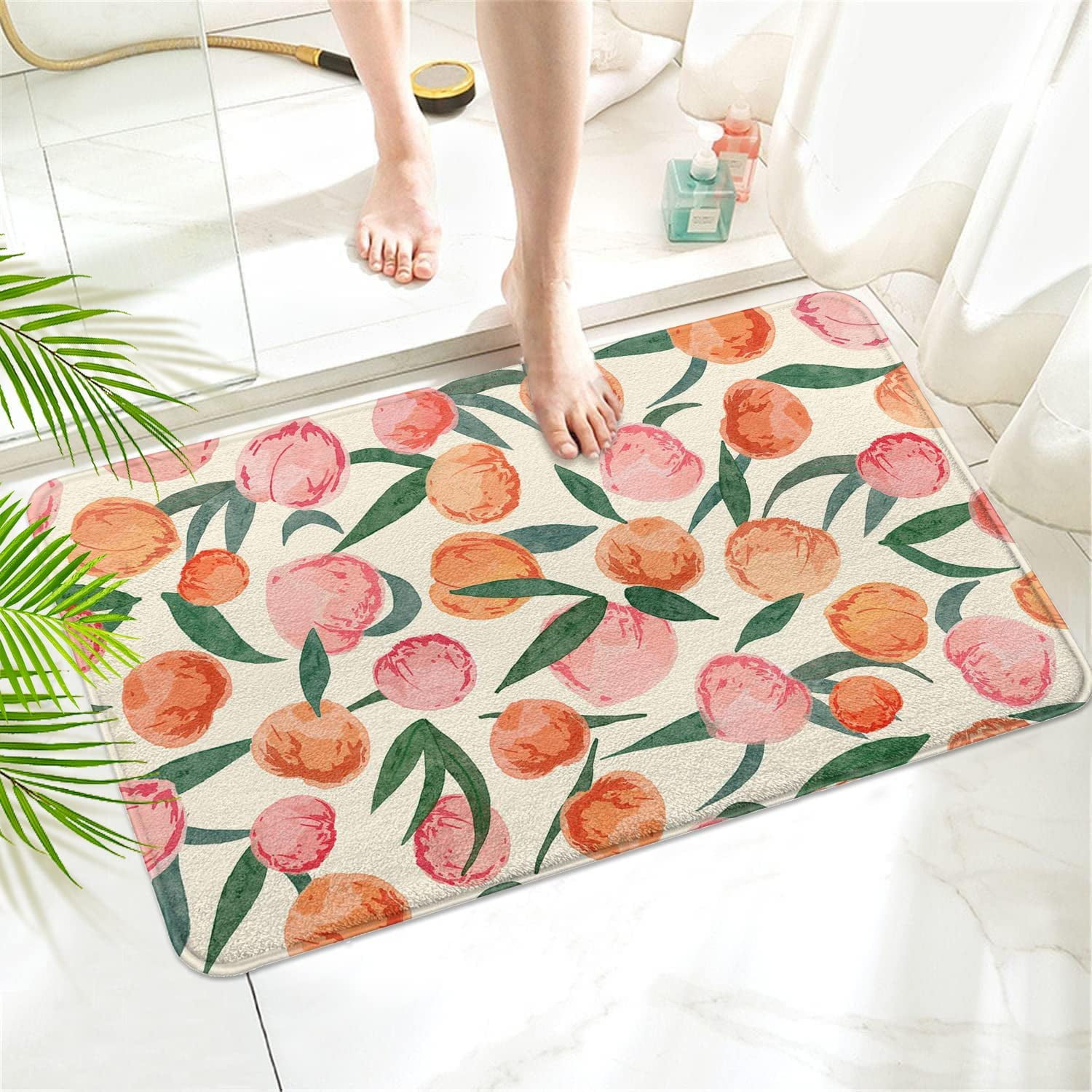 Cute Watercolor Peaches Imitation Cashmere Bath Mat RugRubber Non Slip
