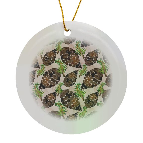 3drose, Cute Watercolor Pinecones Pattern, Circle Porcelain Ornament