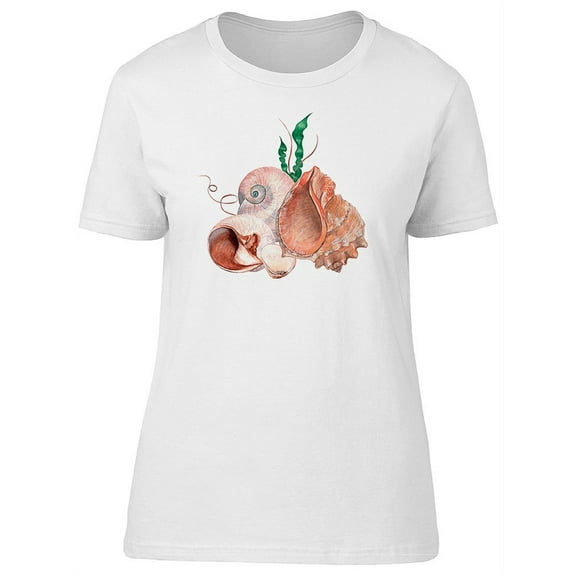 Cute Watercolor Seashells T-Shirt Women -Image by Shutterstock, Female Small