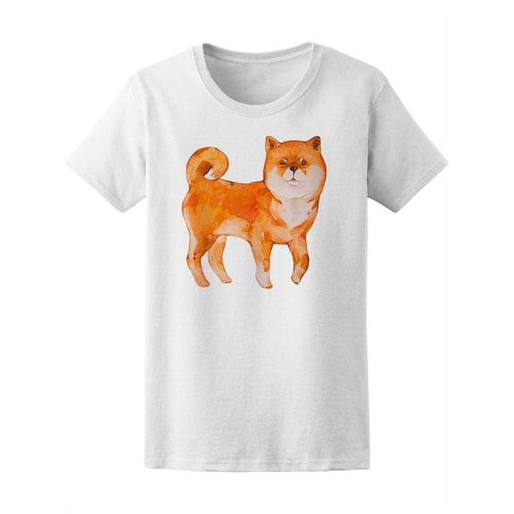 Cute Watercolor Shiba Inu Dog T-Shirt Women -Image by Shutterstock, Female Large