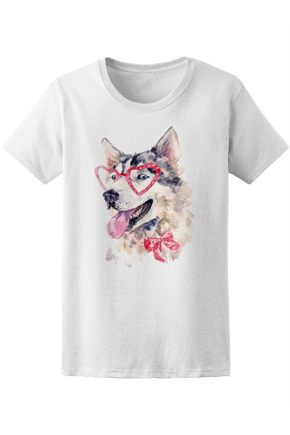Cute Watercolor Trendy Husky Dog T-Shirt Women -Image by Shutterstock, Female Large