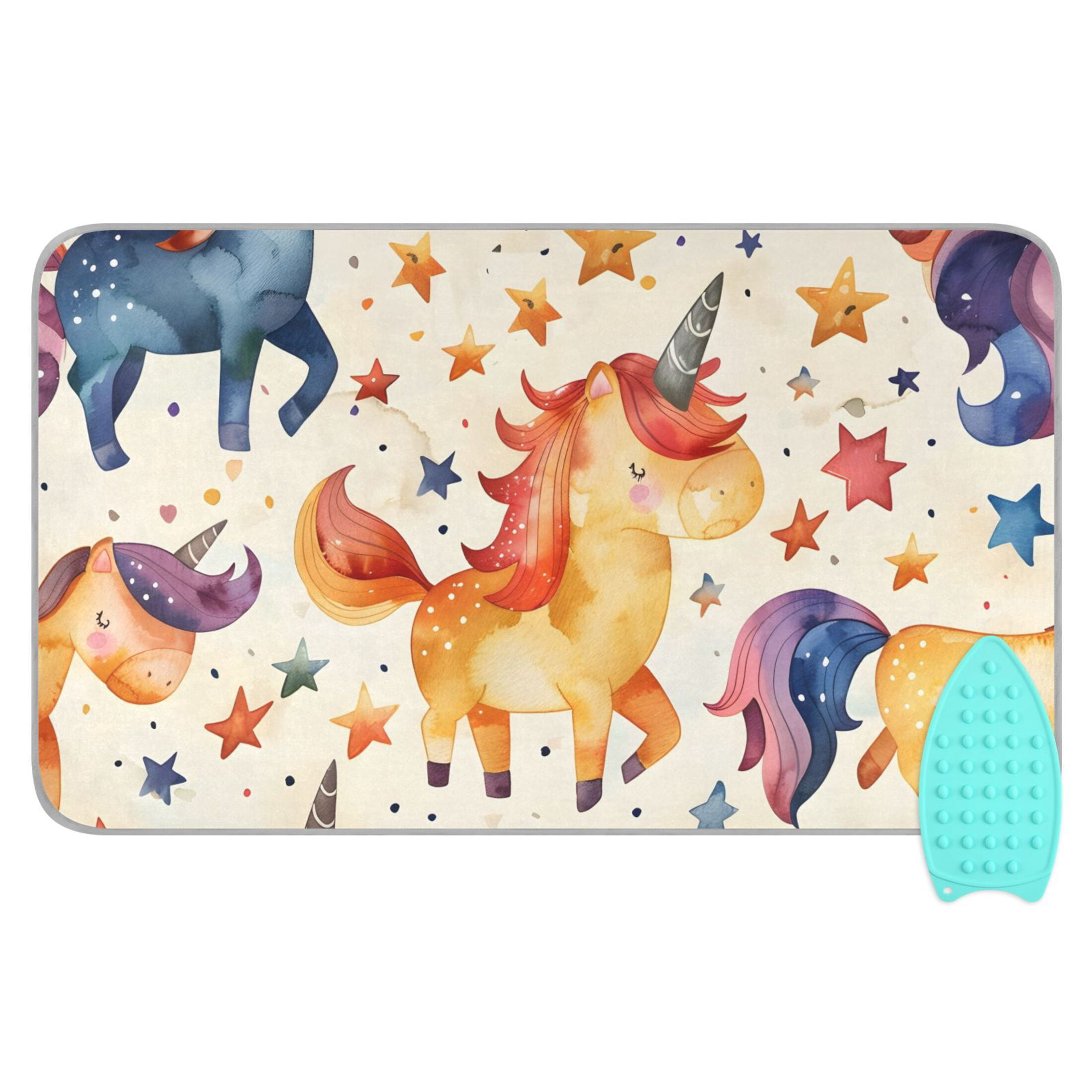 Cute Watercolor Unicorns Stars Ironing Mat Blanket Portable Travel Ironing Pad Heat Resistant Pad 47.2" x 27.6”