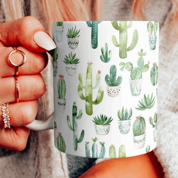 Cute Watercolor ctus Mug, Green ctus Coffee Cup, Western Style Ceramic Mug, ctus Lover Gift, Succu Lover Gift, & oz.