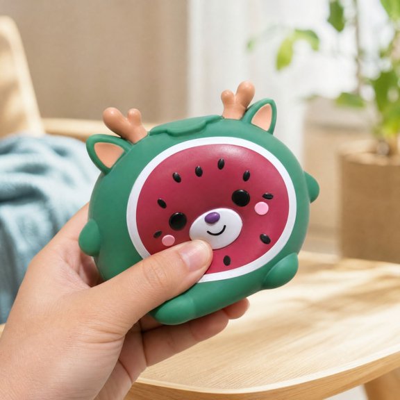 Cute Watermelon Deer Stress Toy, Soft PU Foam Pressure Relief Toy Rounded Animal Fruit Design for Desk Use