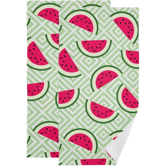 Cute Watermelon Green Kitchen Hand Towels 2 PCS, Seamless Pattern Fingertip Bath Towels Ultra Soft and Highly Absorbent, Decorative Face Towels Dish Washcloths, 28.3"x14.4"