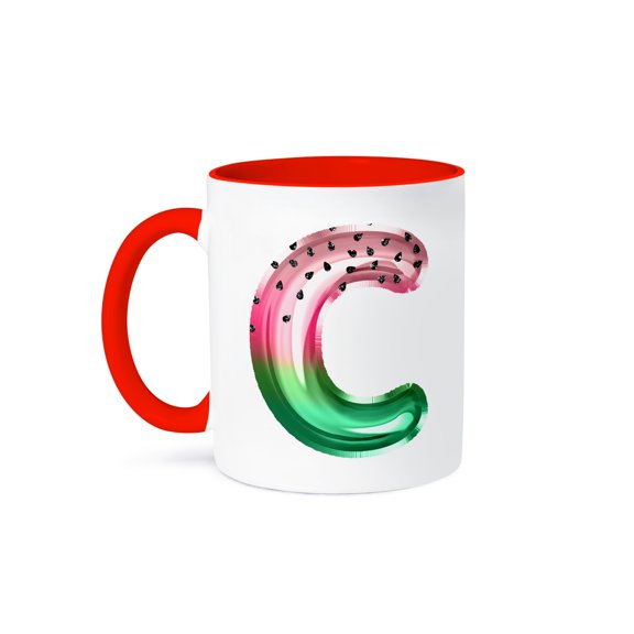 3drose, Cute Watermelon Image of Balloon Monogram Initial C, 11oz Two-tone Red Mug