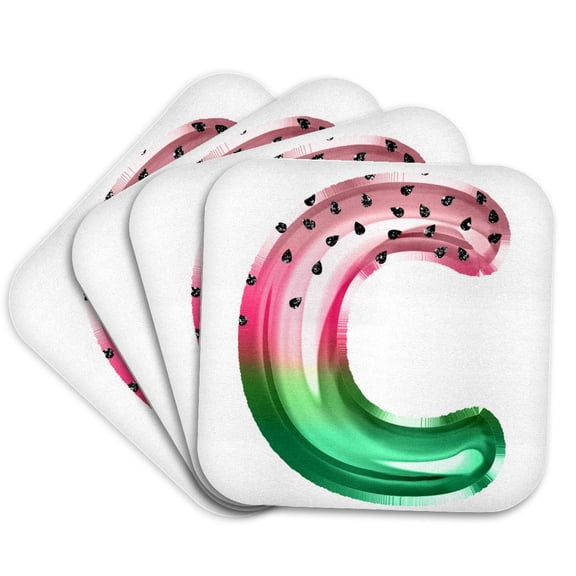 3drose, Cute Watermelon Image of Balloon Monogram Initial C, Set of 4 Coasters - Soft