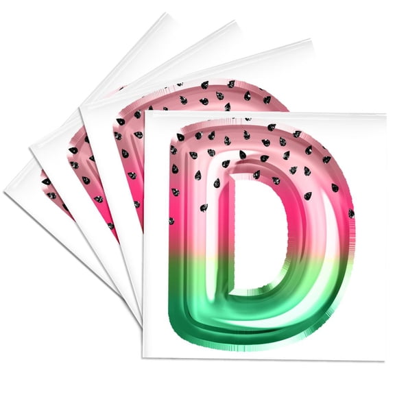 3drose, Cute Watermelon Image of Balloon Monogram Initial D, Set of 4 Ceramic Tile Coasters