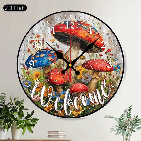 Cute Watermelon Ladybug Welcome Round Wall Clock, Silent Summer Farmhouse Kitchen Decor