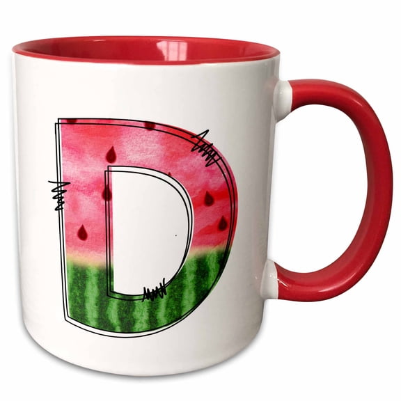 3drose, Cute Watermelon Monogram D, 11oz Two-tone Red Mug