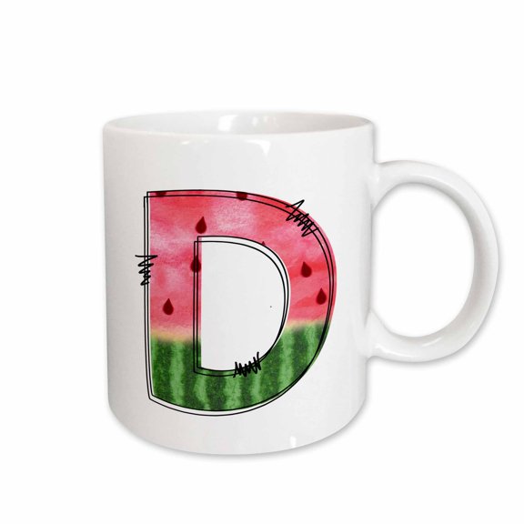 3drose, Cute Watermelon Monogram D, 15oz Mug