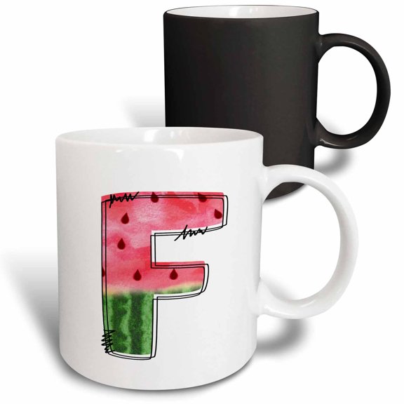 3drose, Cute Watermelon Monogram F, 11oz Magic Transforming Mug
