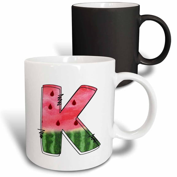 3drose, Cute Watermelon Monogram K, 11oz Magic Transforming Mug