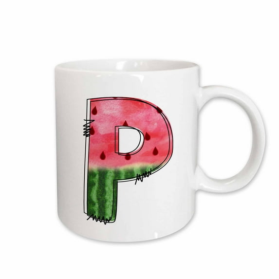 3drose, Cute Watermelon Monogram P, 11oz Mug