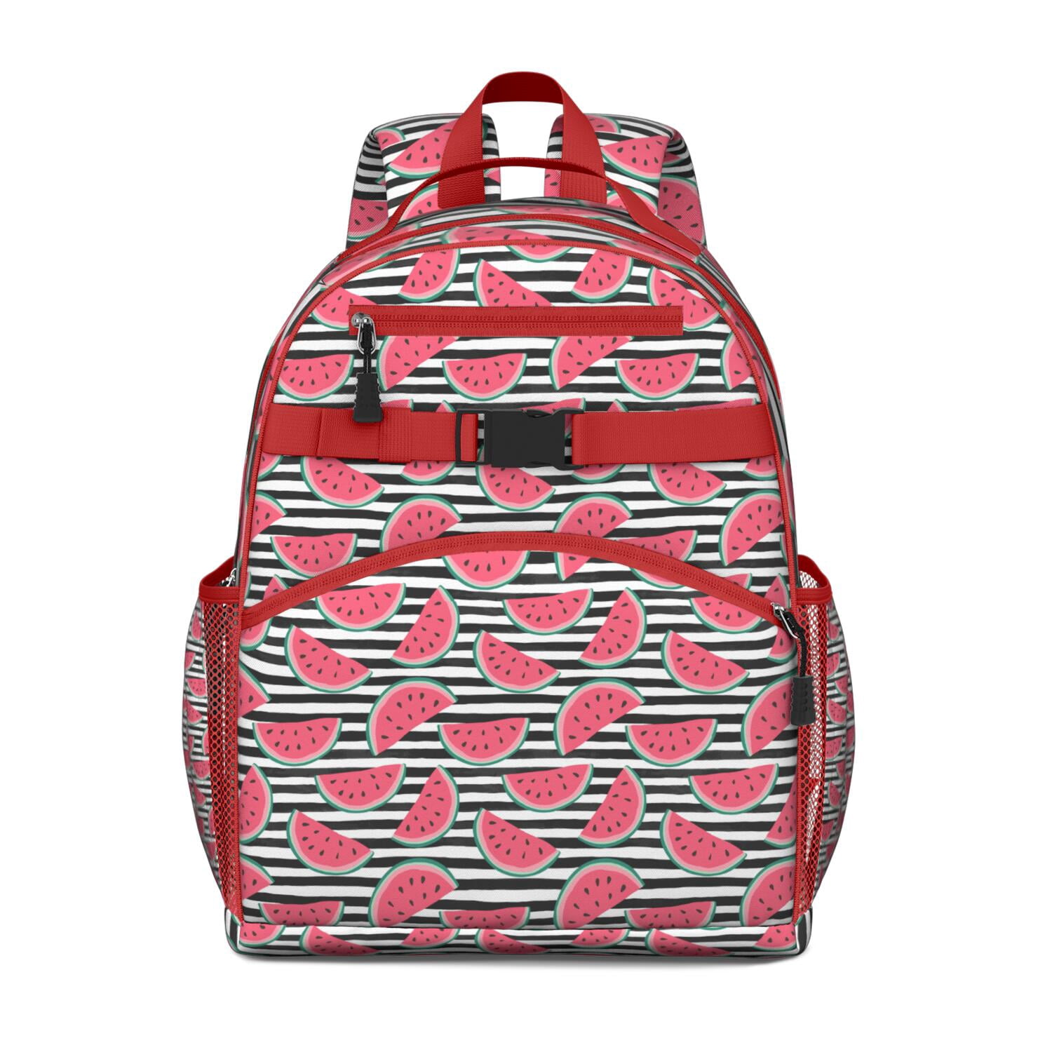 Cute Watermelon Pattern Backpack - Waterproof & Durable Book Bag with Chest Strap for Summer Beach & Travel