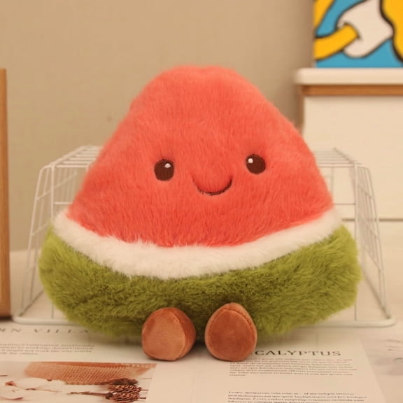 Cute Watermelon Plush Toy, 20cm Soft Fluffy Fruit Stuffed Doll, Adorable Smiling Watermelon Plushie, Decor Cushion, Perfect Birthday Gift for Kids & Friends