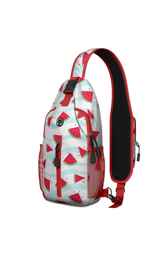 Cute Watermelon Print Sling Backpack, Summer Fruit Pattern Crossbody Daypack with Tropical Watermelon Lovers Design, Aesthetic Sunshine Beach Style, Lightweight and Durable