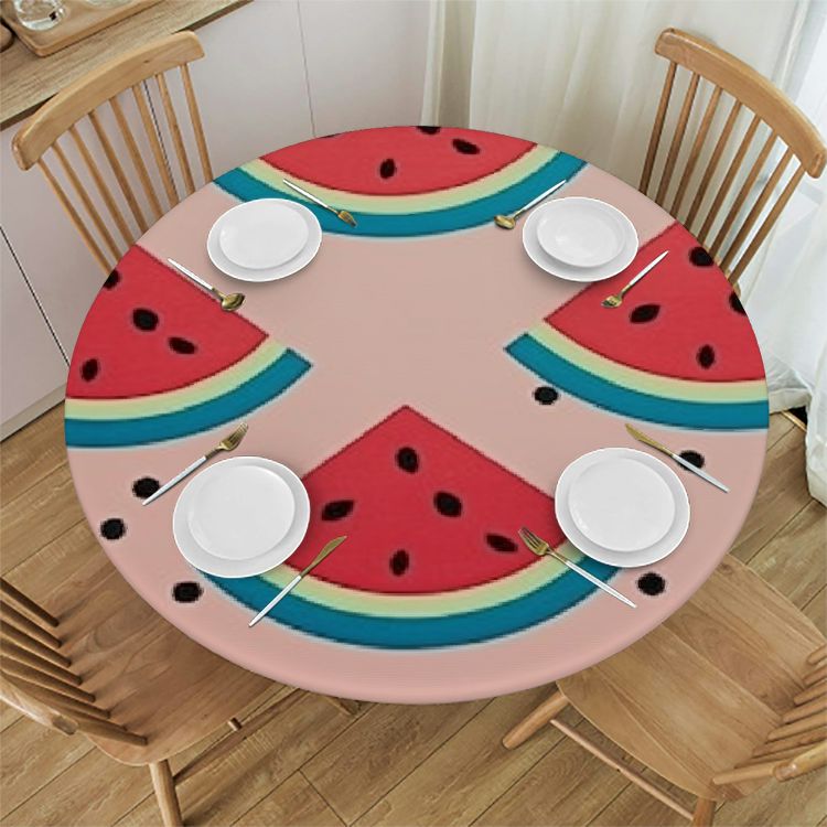 Cute Watermelon Round Fitted Tablecloth with Elastic Edged for Tables
