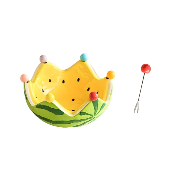 Cute Watermelon Shaped Ceramic Fruit Bowl Set, Large Capacity Serving Platter with Forks for Living Room Coffee Table, Cute Decorative Centerpiece and Snack Dish for Home Decor