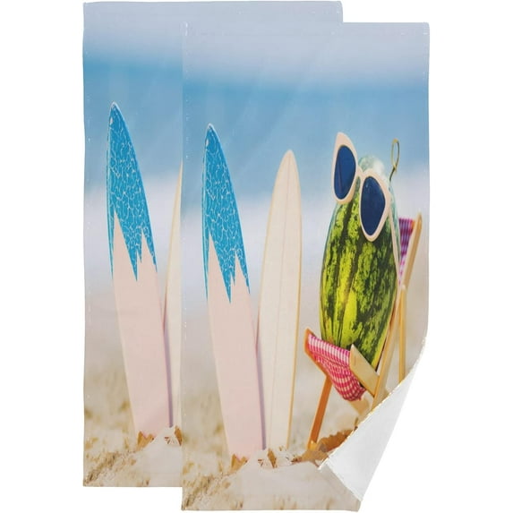 Cute Watermelon Sktaboard Kitchen Hand Towels 2 PCS, Beach Happy Summer Fingertip Bath Towels Ultra Soft and Highly Absorbent, Decorative Face Towels Dish Washcloths, 28.3"x14.4"