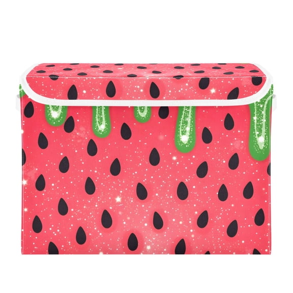Cute Watermelon with Seeds Foldable Storage Bin with Lid and Handle Collapsible Storage Box 16.5 x 12.6 x 11.8 inches