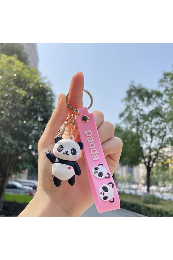 Cute Waving Panda Keychain Car Key Holder Animal Gift for Men Women Durable Metal Ring Accessory