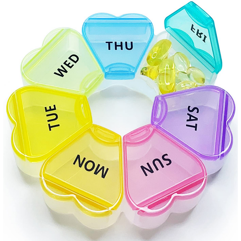 Cute Weekly Pill Box 7 Day, Round Floral Pill Case Organizer 1 time a Day,  Rainbow Pill Container Once Daily, Large Medcine Dispenser for Vitamin/Fish  Oil/Medication/Supplements 