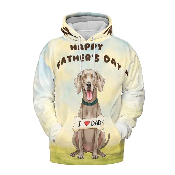 Cute Weimaraner Loves Dad Happy Father's Day All Over Print 3D Hoodie Unisex Merch Hoodies Weim Gray Ghost Dog Lover - 12008