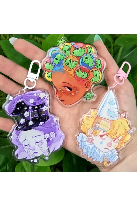 Cute Weirdcore Girl Head Keychains! (1 keychain)