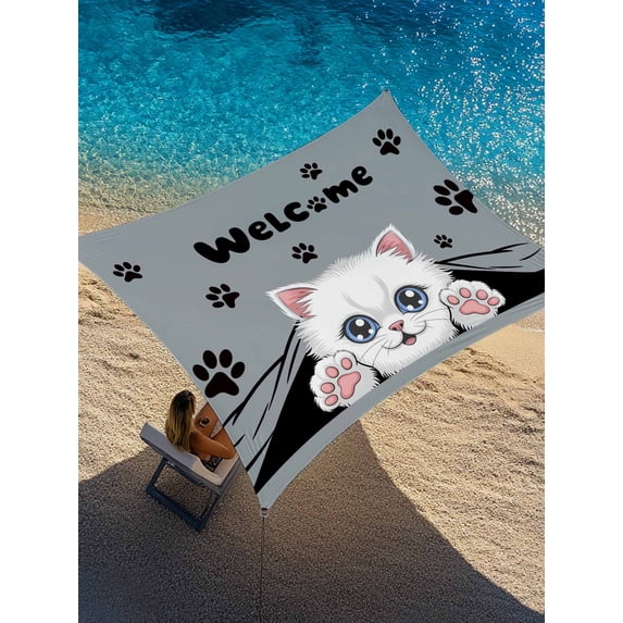 Cute Welcome Sun Shade Sail 12' x 16', Cartoon White Kitten Black Cat ...