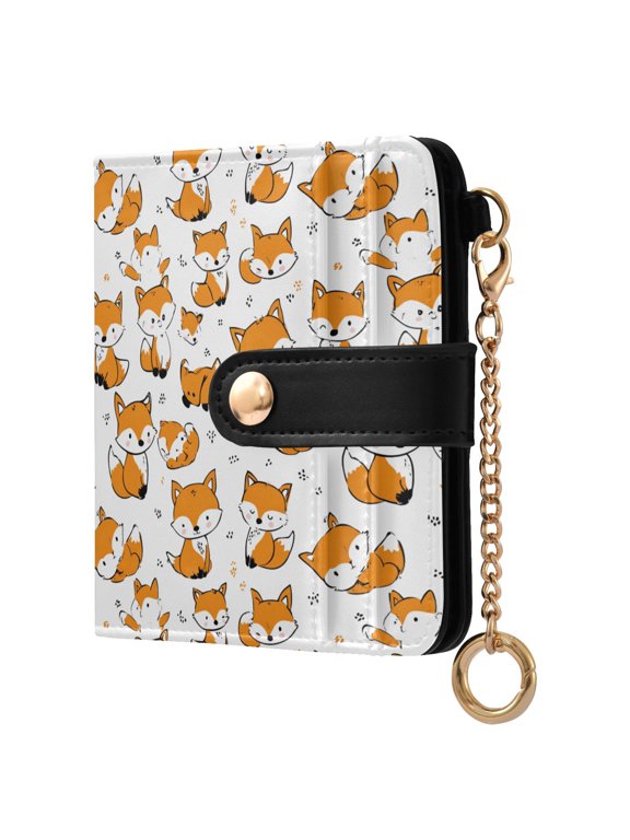 Cute and Well Behaved Fox Small Wallet for Women RFID Blocking Bifold PU Leather Credit Card Holder with Zipper Coin Pocket Compact Cute Travel Purse Magnetic Snap 7 Card Slots
