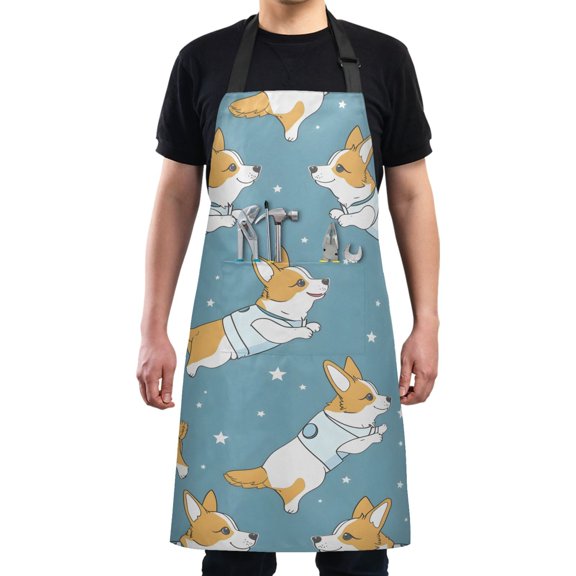 Cute Welsh Corgi Dogs Kitchen Apron with 2 Pockets Adjustable waterproof Cooking Aprons for Women Men Chef