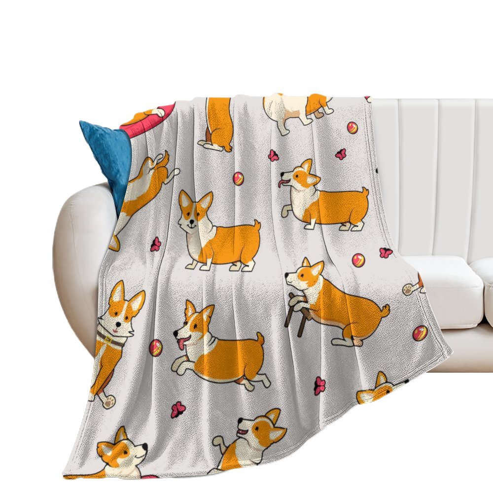 Cute Welsh Dogs Pattern Blanket Plush Fuzzy Throw Blanket Warm Soft Fall Blankets for Bed