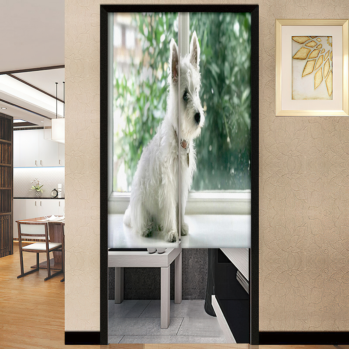 Cute West Highland White Terrier Dog Printed Door Curtains Bedroom Kitchen Partition Home