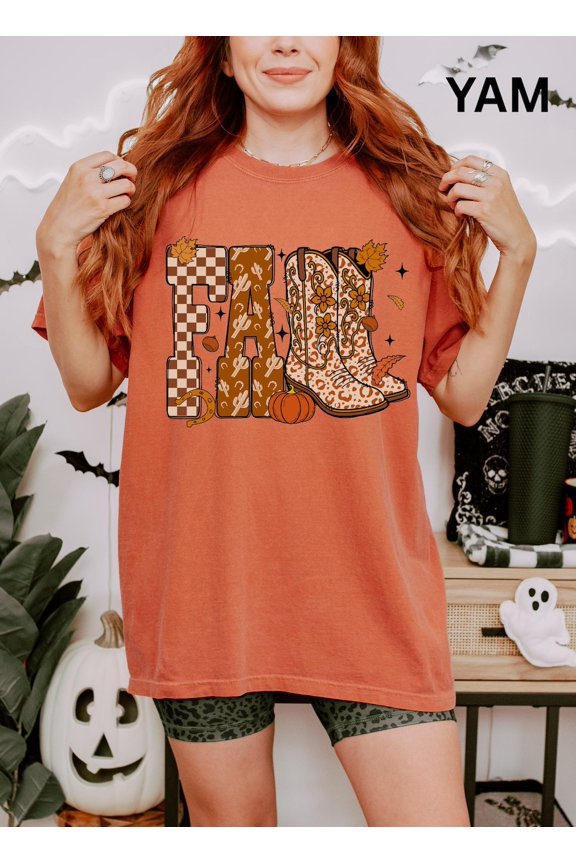 Cute Western Autumn Ghost Cowboy Checkered Fall T-Shirt All Size S-3XL